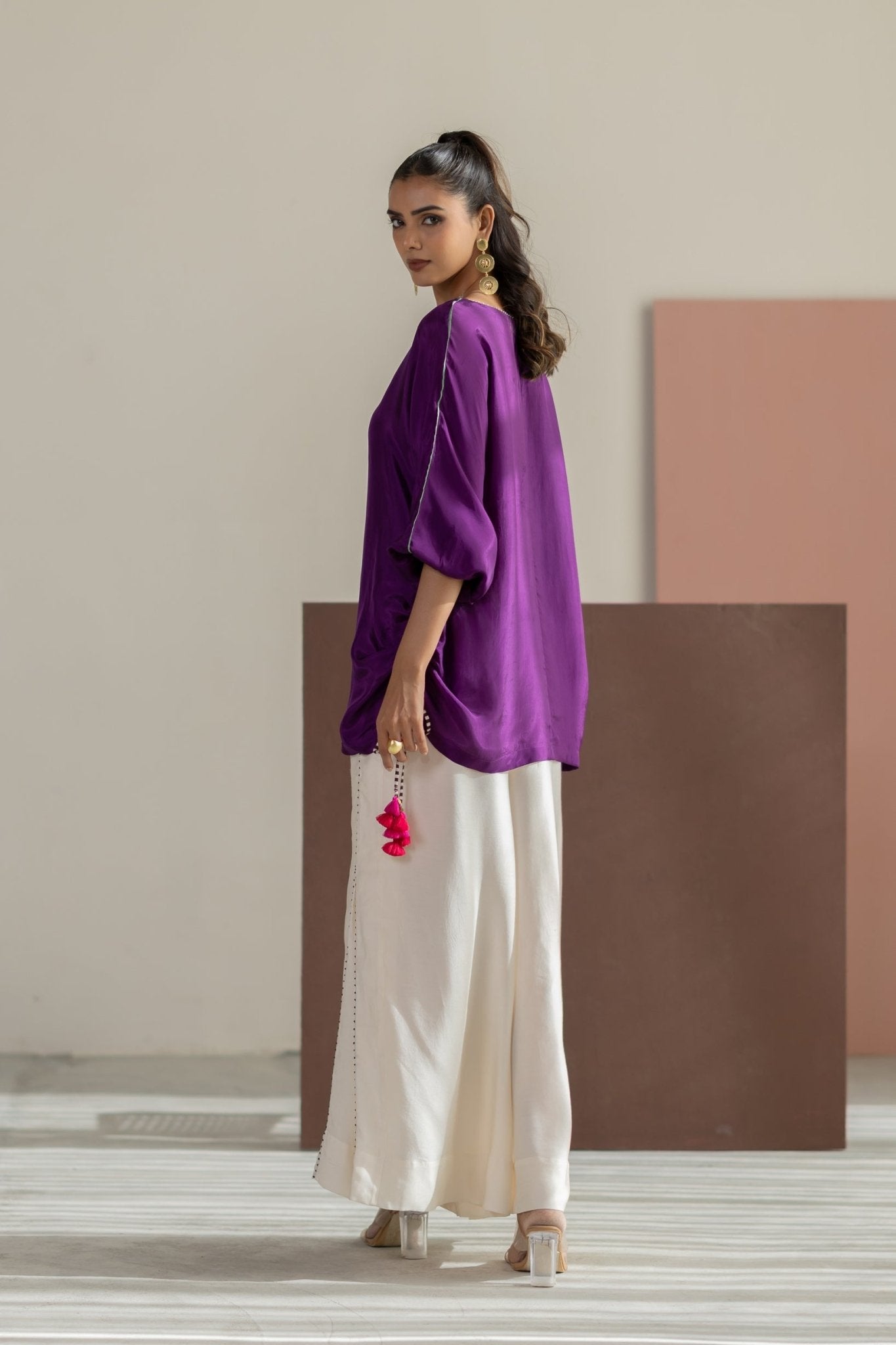 Purple and Off White Set - CiceroniCo-ord SetTussah