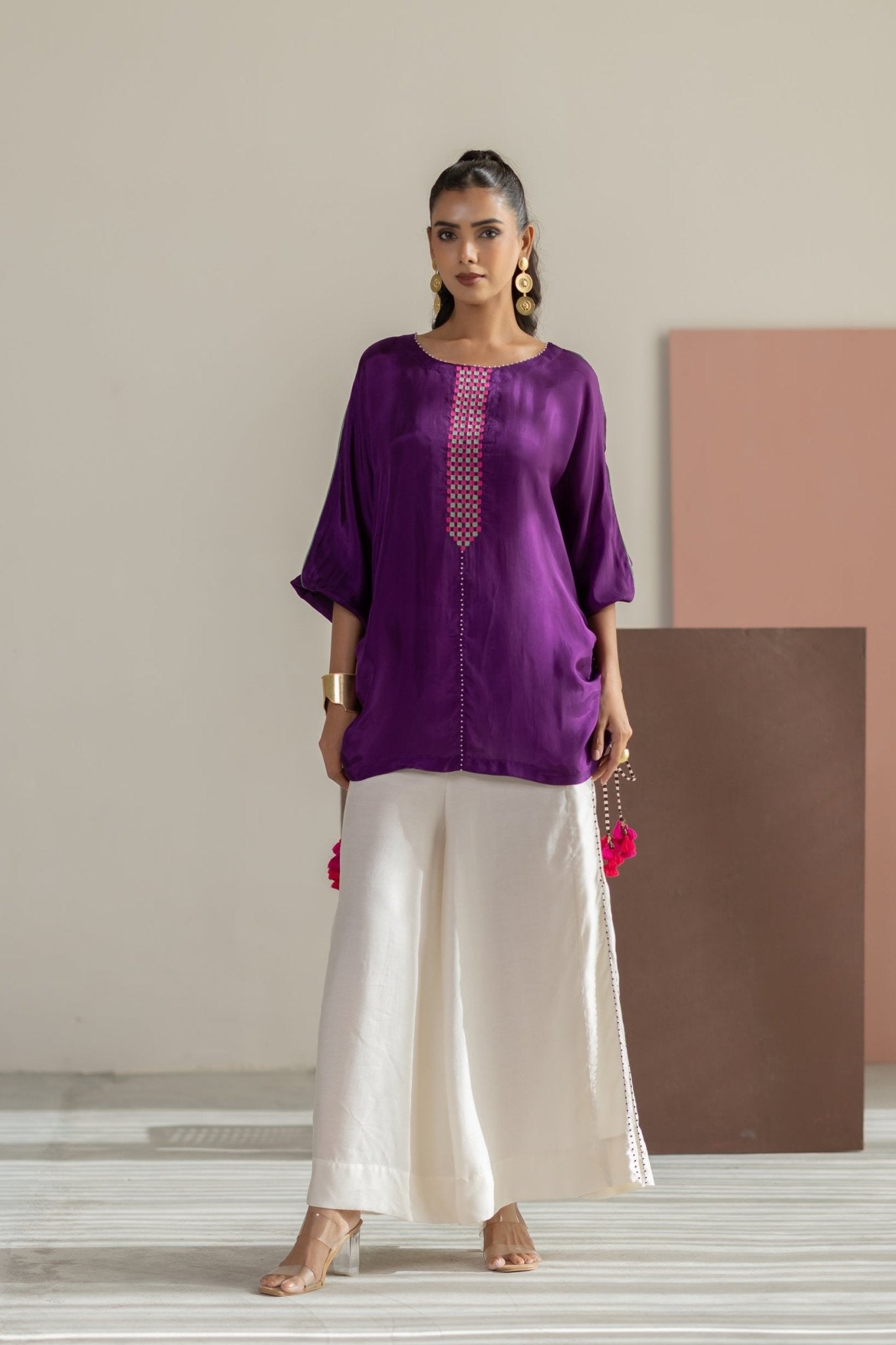 Purple and Off White Set - CiceroniCo-ord SetTussah