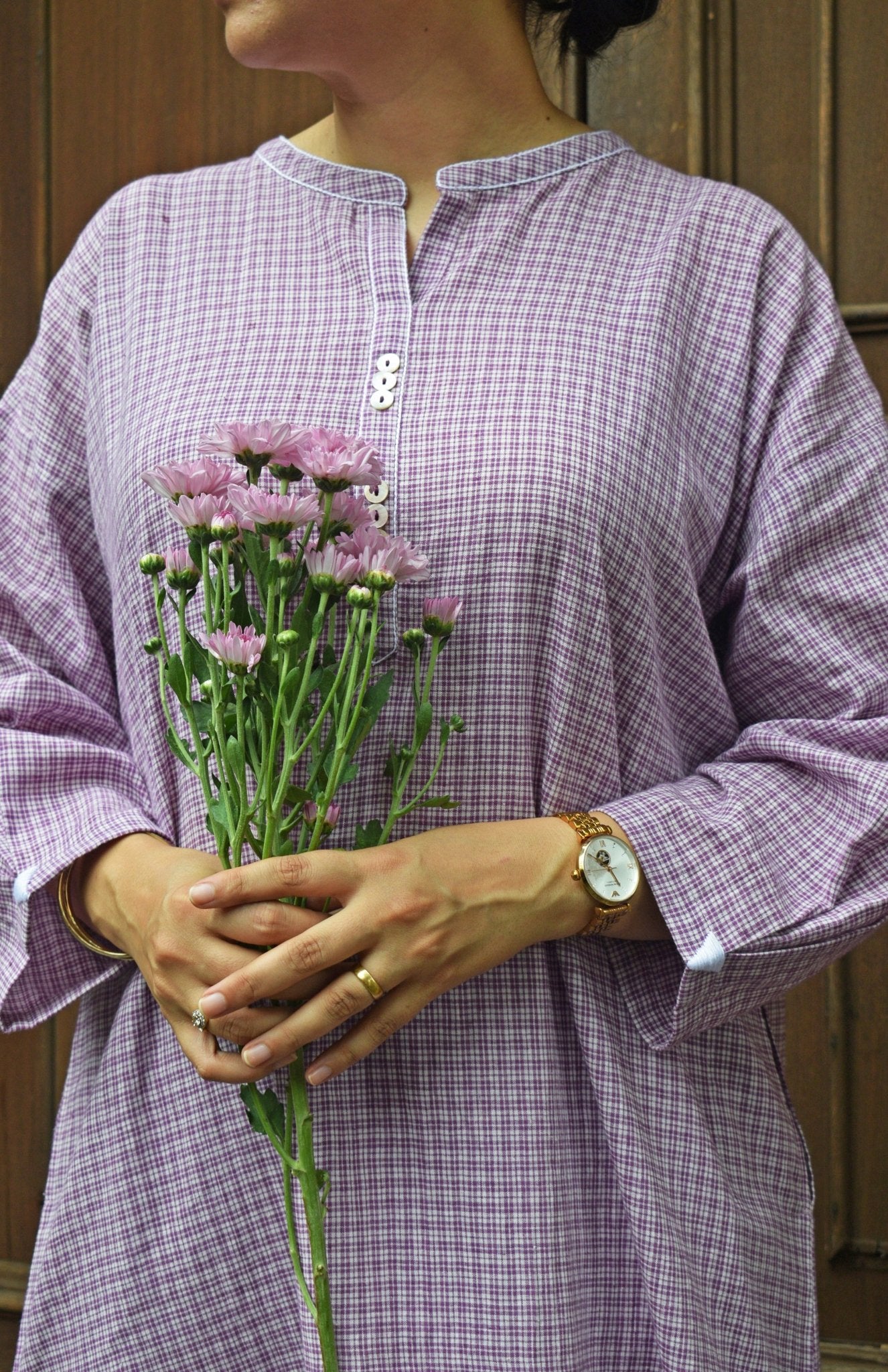 Purple Checks Antifit kurta in Handwoven Cotton and White pyjama - CiceroniKurta Set, Everyday WearHouse of Moxa