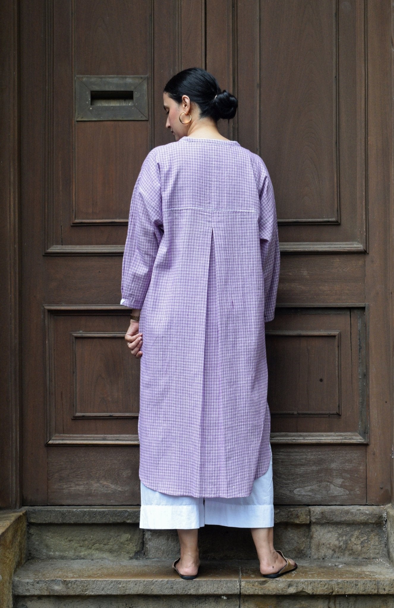 Purple Checks Antifit kurta in Handwoven Cotton and White pyjama - CiceroniKurta Set, Everyday WearHouse of Moxa