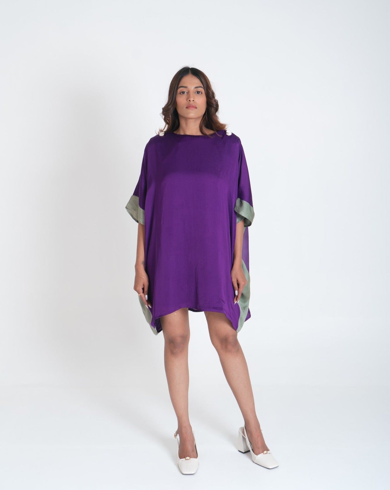 Purple - Green Short Kaftan Dress - CiceroniDressesNeora