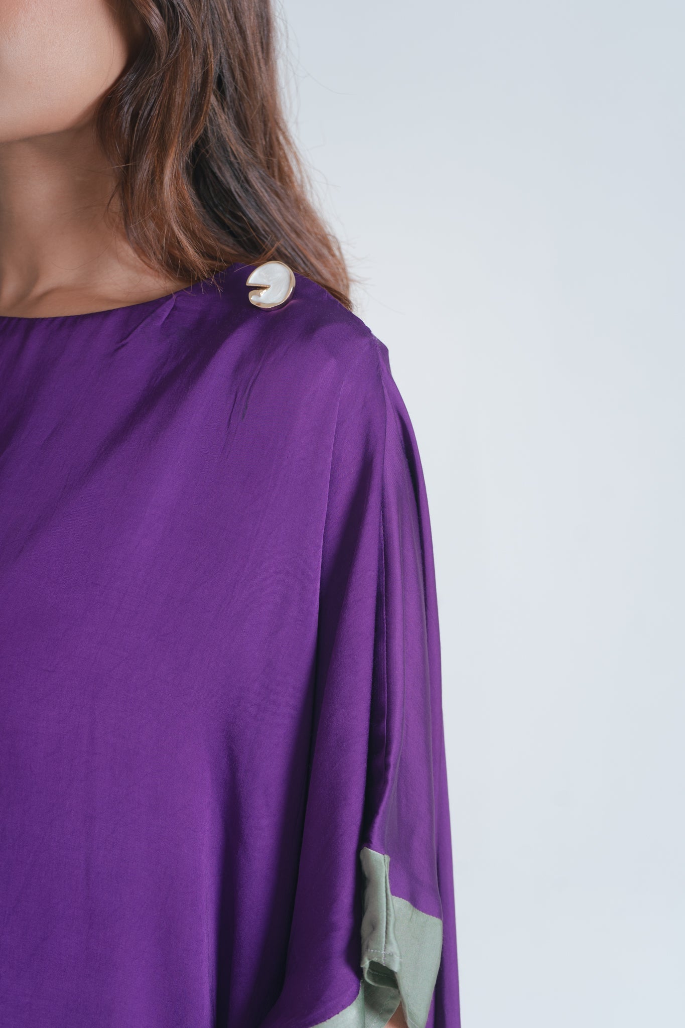 Purple - Green Short Kaftan Dress - CiceroniDressesNeora