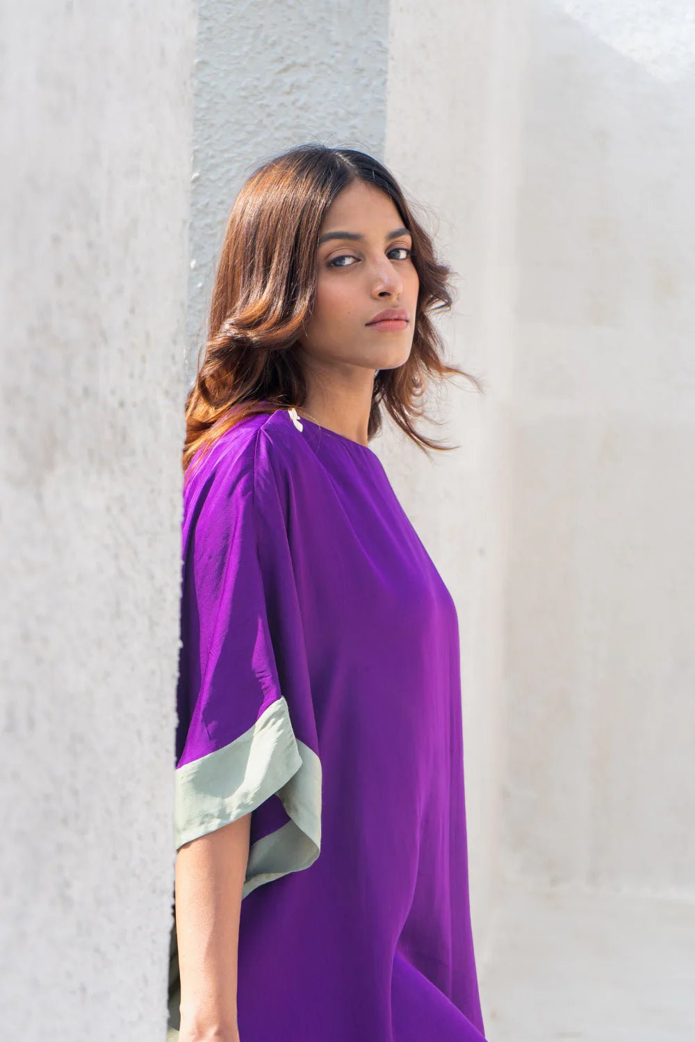 Purple - Green Short Kaftan Dress - CiceroniDressesNeora
