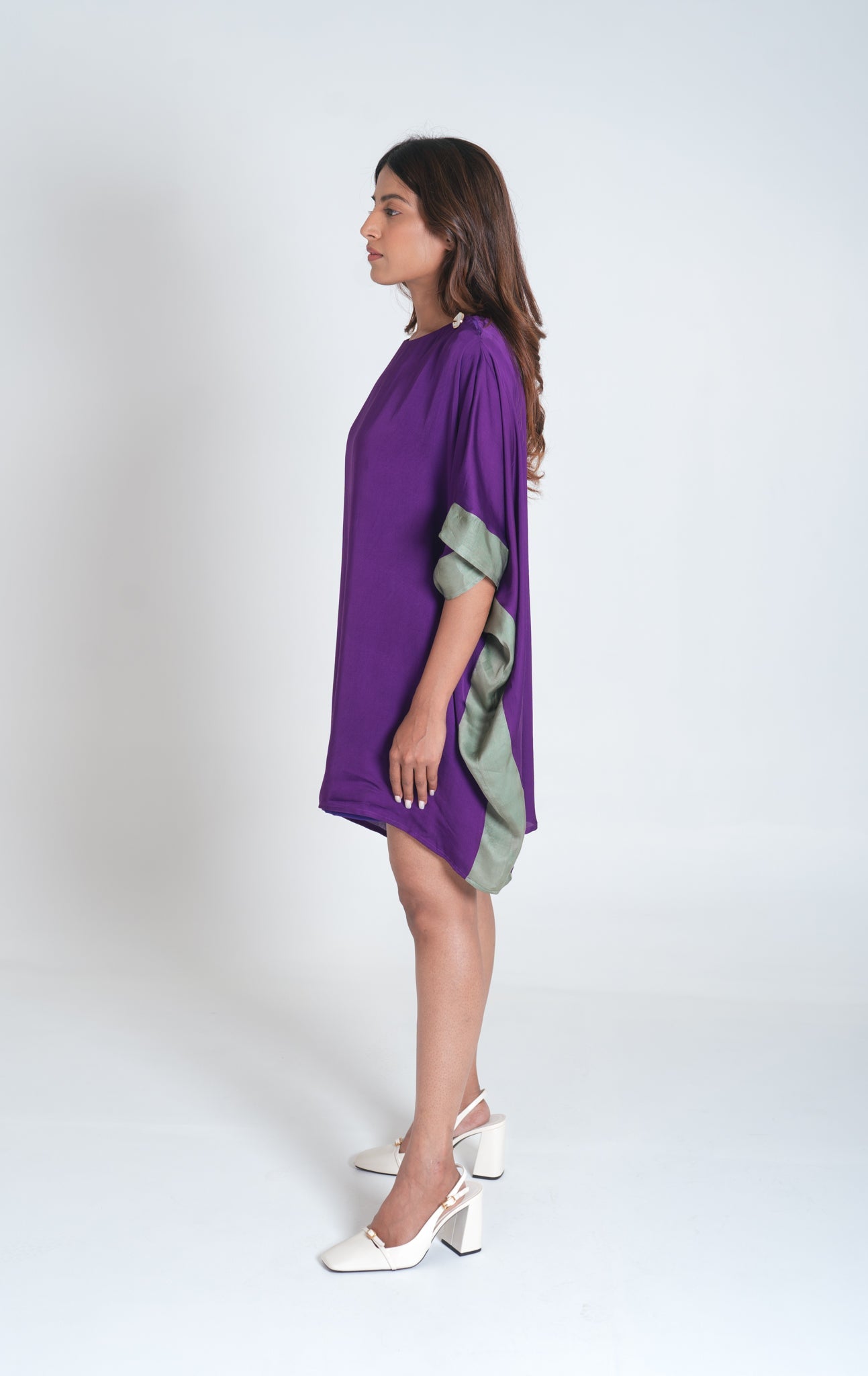 Purple - Green Short Kaftan Dress - CiceroniDressesNeora