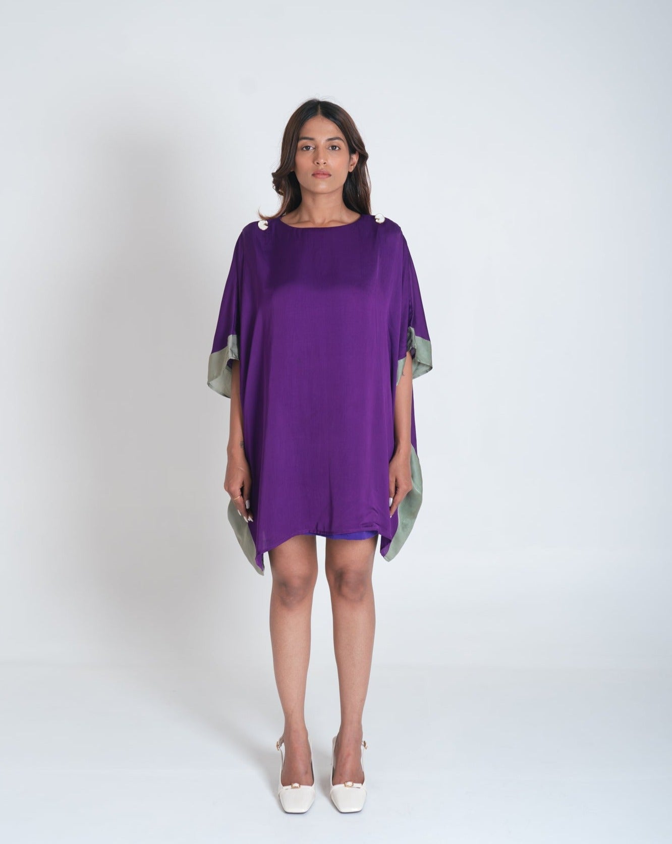 Purple - Green Short Kaftan Dress - CiceroniDressesNeora