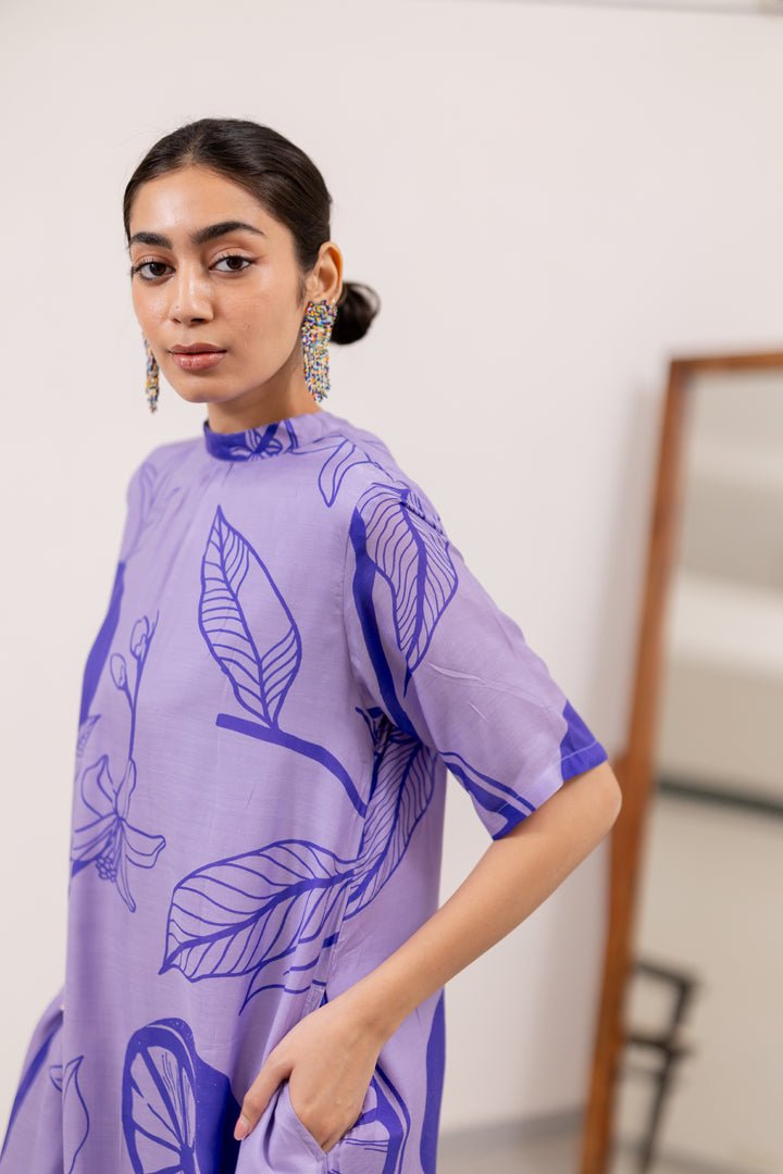 Purple Lily Printed Dress - CiceroniDressesSilai Studio