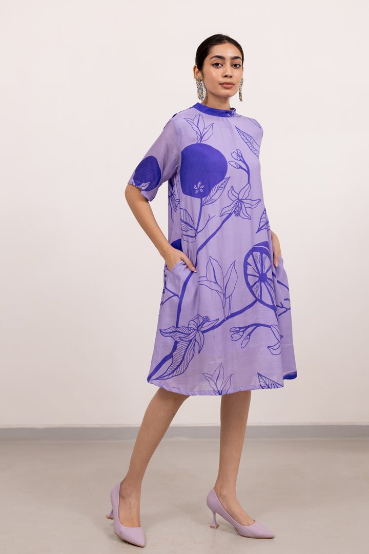 Purple Lily Printed Dress - CiceroniDressesSilai Studio