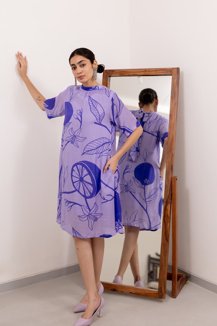 Purple Lily Printed Dress - CiceroniDressesSilai Studio