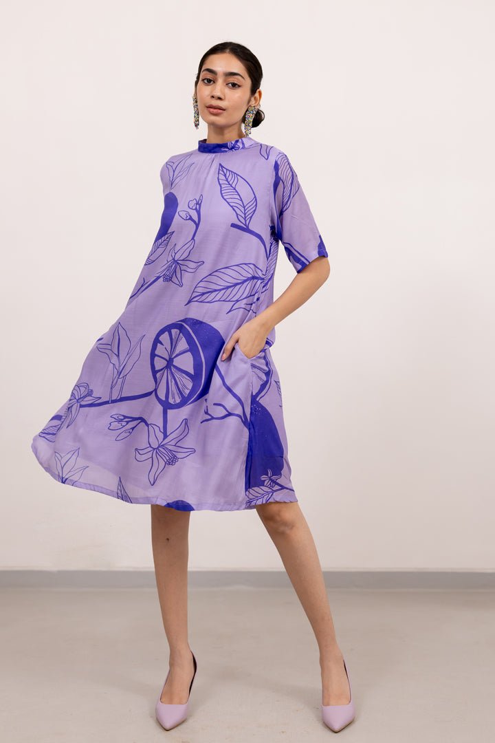 Purple Lily Printed Dress - CiceroniDressesSilai Studio