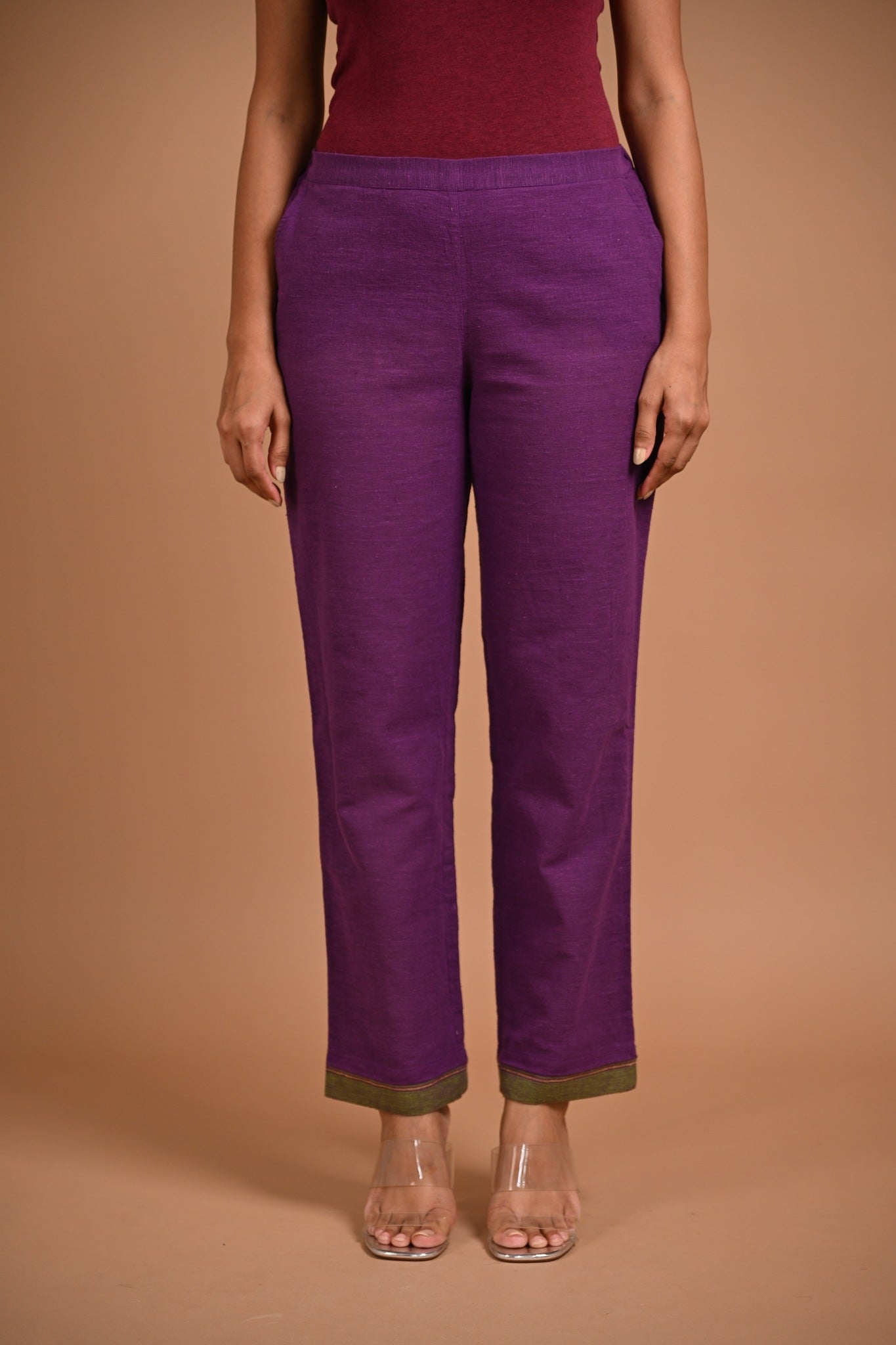 Purple Pants with Contrast Hem - CiceroniPantsRang by Rajvi