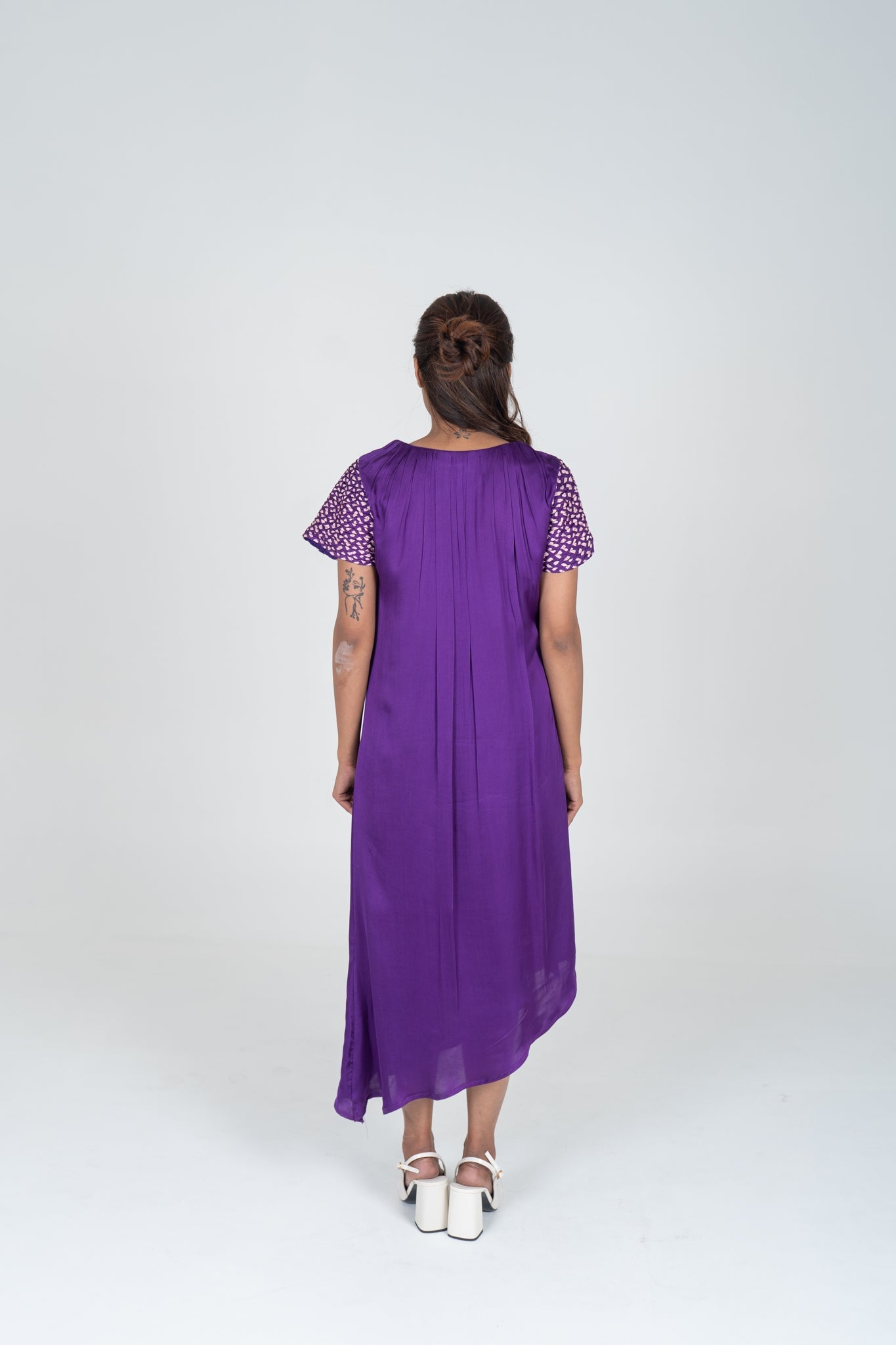 Purple - Pink Braided Sleeve Midi Dress - CiceroniDressesNeora