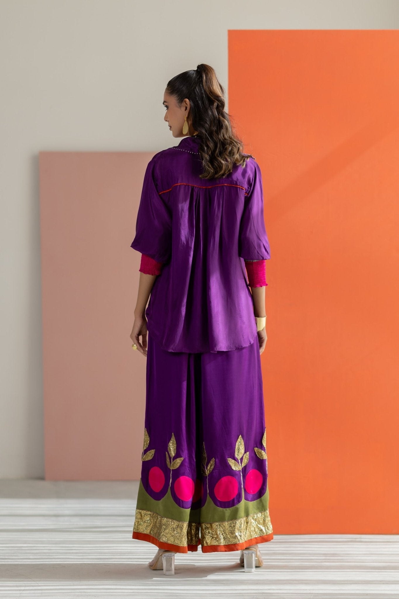 Purple Shirt with Lampi Gota Co-ord Set - CiceroniCo-ord SetTussah