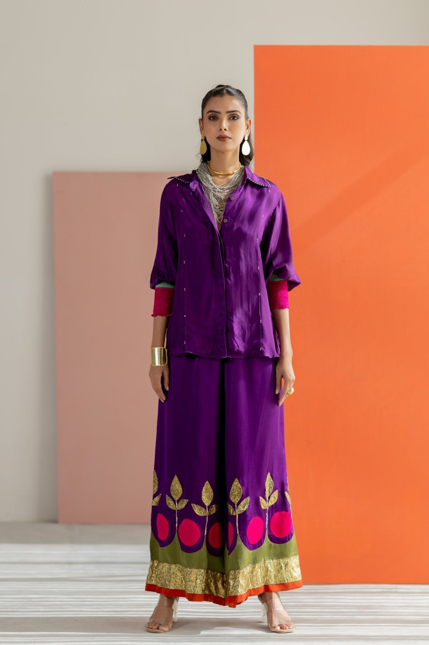 Purple Shirt with Lampi Gota Co-ord Set - CiceroniCo-ord SetTussah