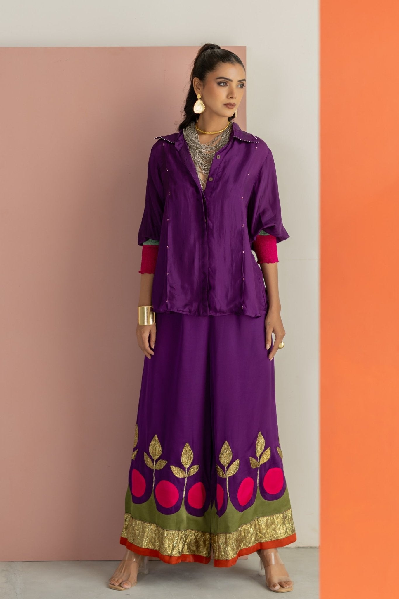 Purple Shirt with Lampi Gota Co-ord Set - CiceroniCo-ord SetTussah