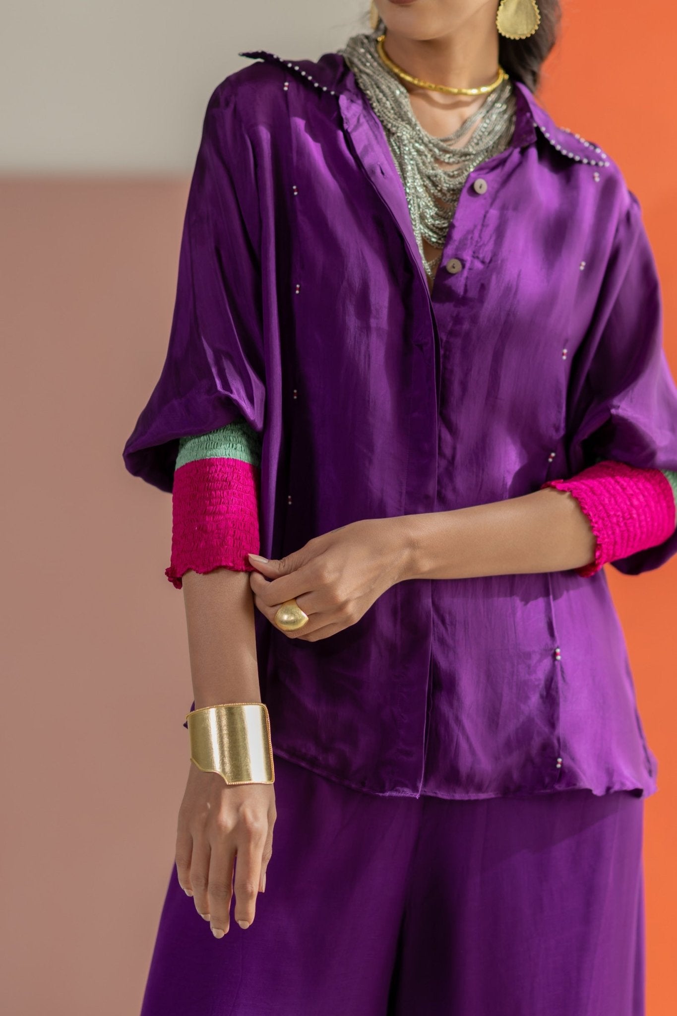 Purple Shirt with Lampi Gota Co-ord Set - CiceroniCo-ord SetTussah