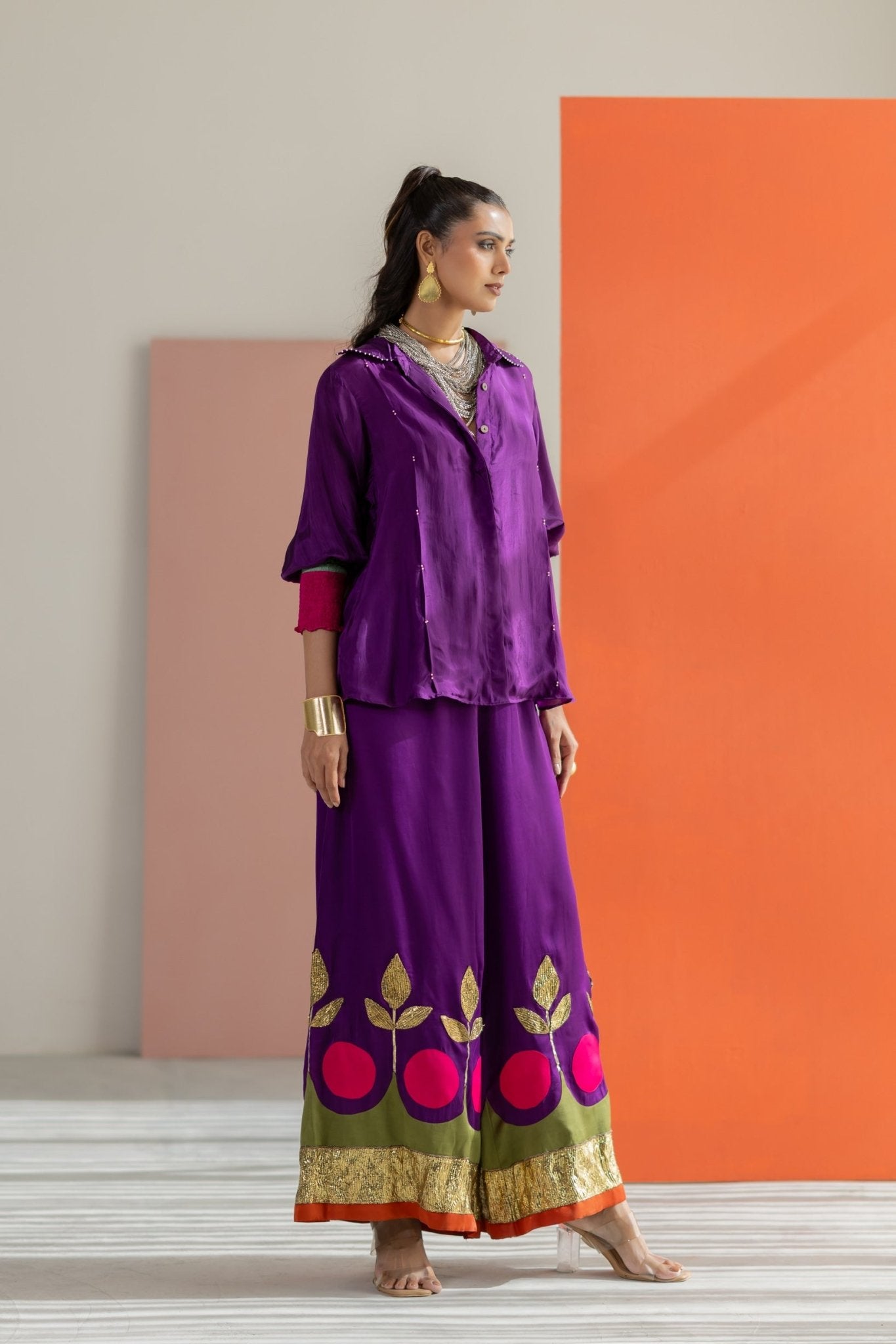 Purple Shirt with Lampi Gota Co-ord Set - CiceroniCo-ord SetTussah
