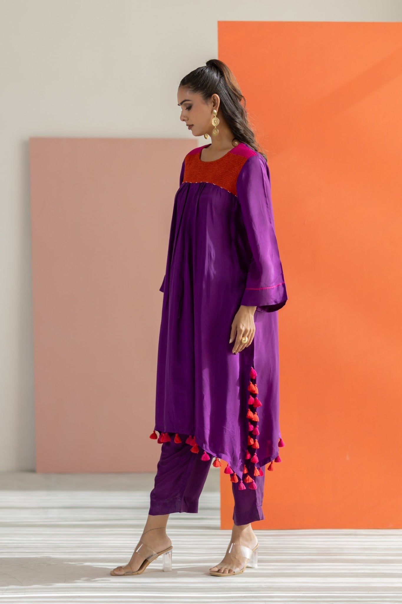 Purple Silk Kurta Set - CiceroniKurta Set, Festive WearTussah