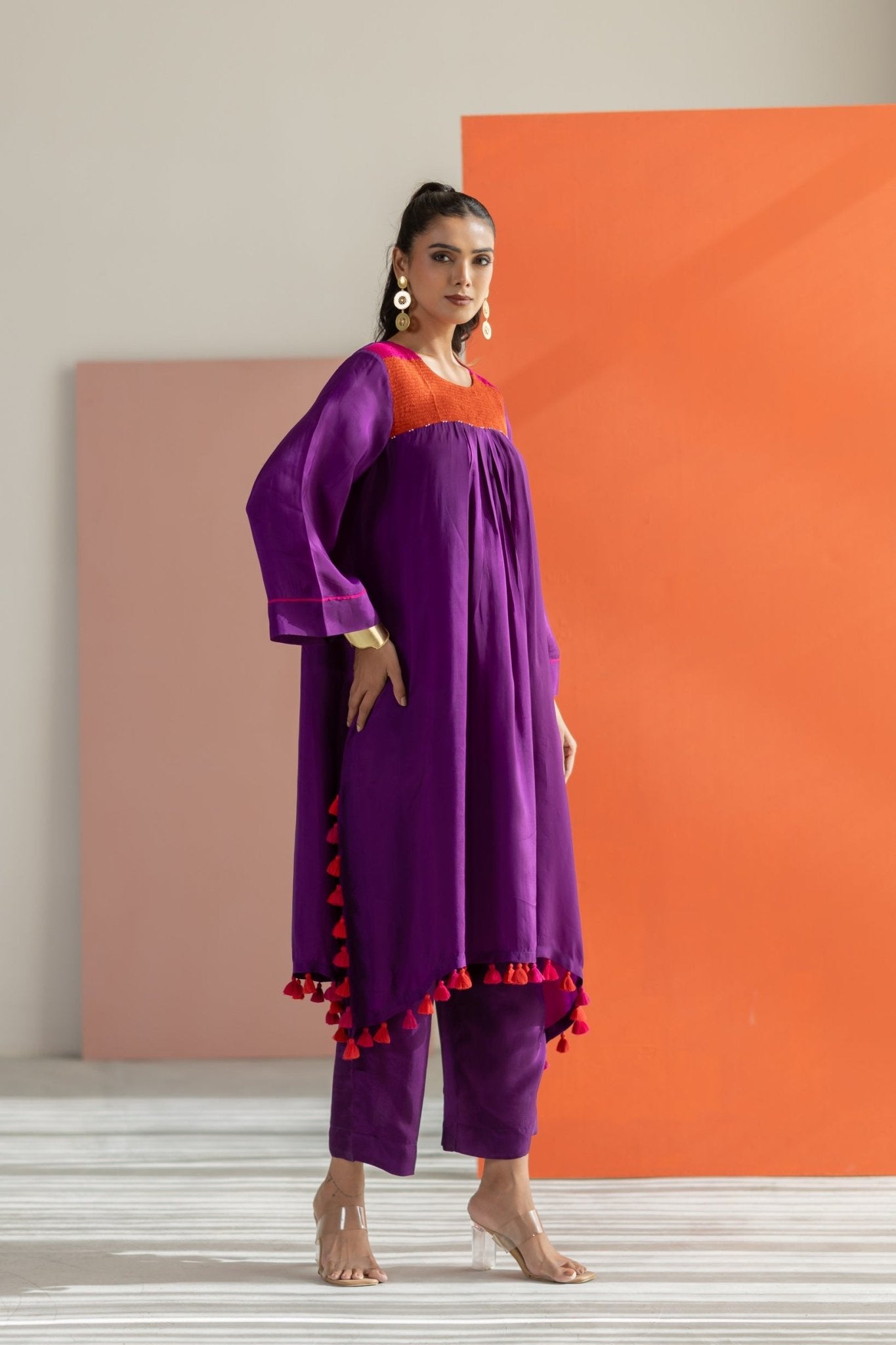 Purple Silk Kurta Set - CiceroniKurta Set, Festive WearTussah