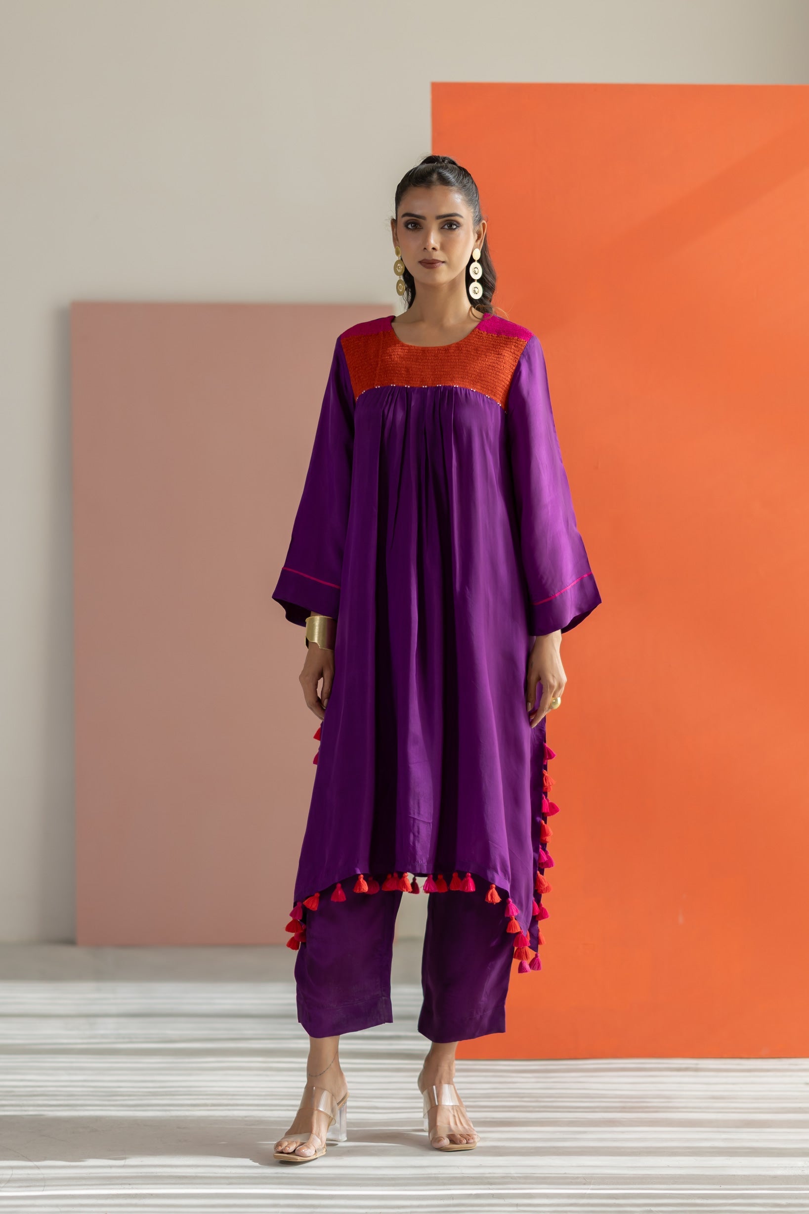Purple Silk Kurta Set - CiceroniKurta Set, Festive WearTussah