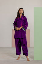 Purple Top & Salwar Set - CiceroniKurta Set, Festive WearTussah