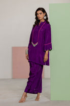 Purple Top & Salwar Set - CiceroniKurta Set, Festive WearTussah