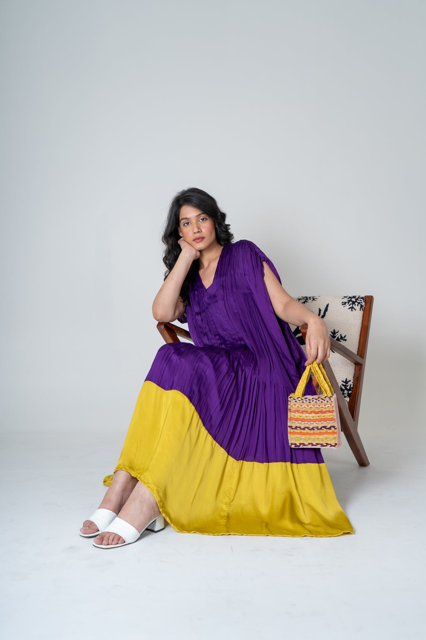 Purple - Yellow Color - Blocked Dress - CiceroniDressesNeora