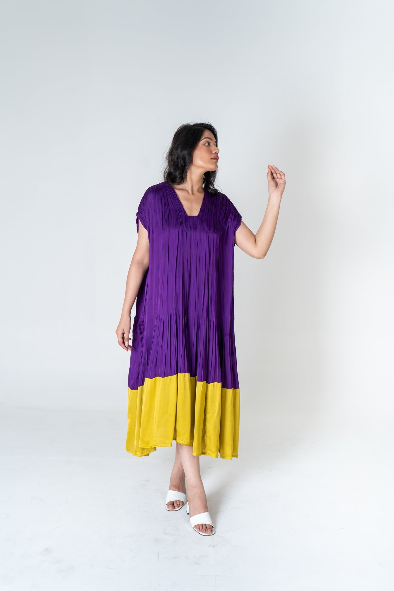 Purple - Yellow Color - Blocked Dress - CiceroniDressesNeora