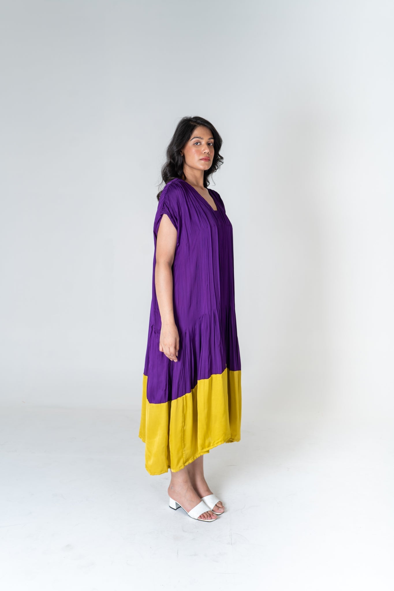 Purple - Yellow Color - Blocked Dress - CiceroniDressesNeora