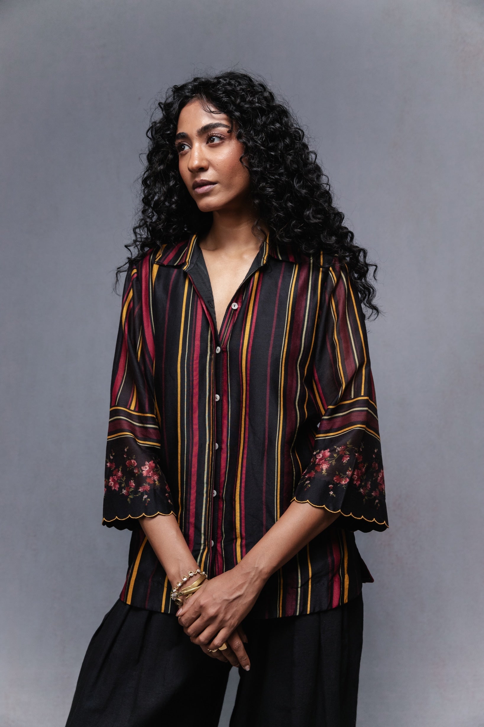 Raha Shirt in Black Stripes Set - CiceroniCo-ord SetSubbah