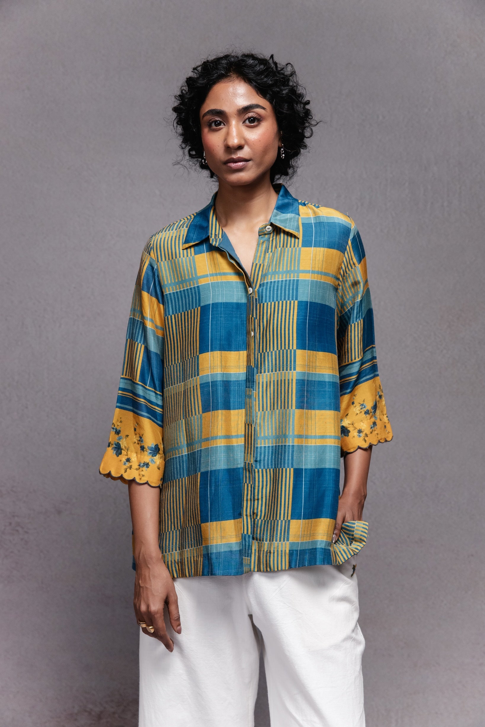 Raha Shirt in Blue Checks Set - CiceroniCo-ord SetSubbah
