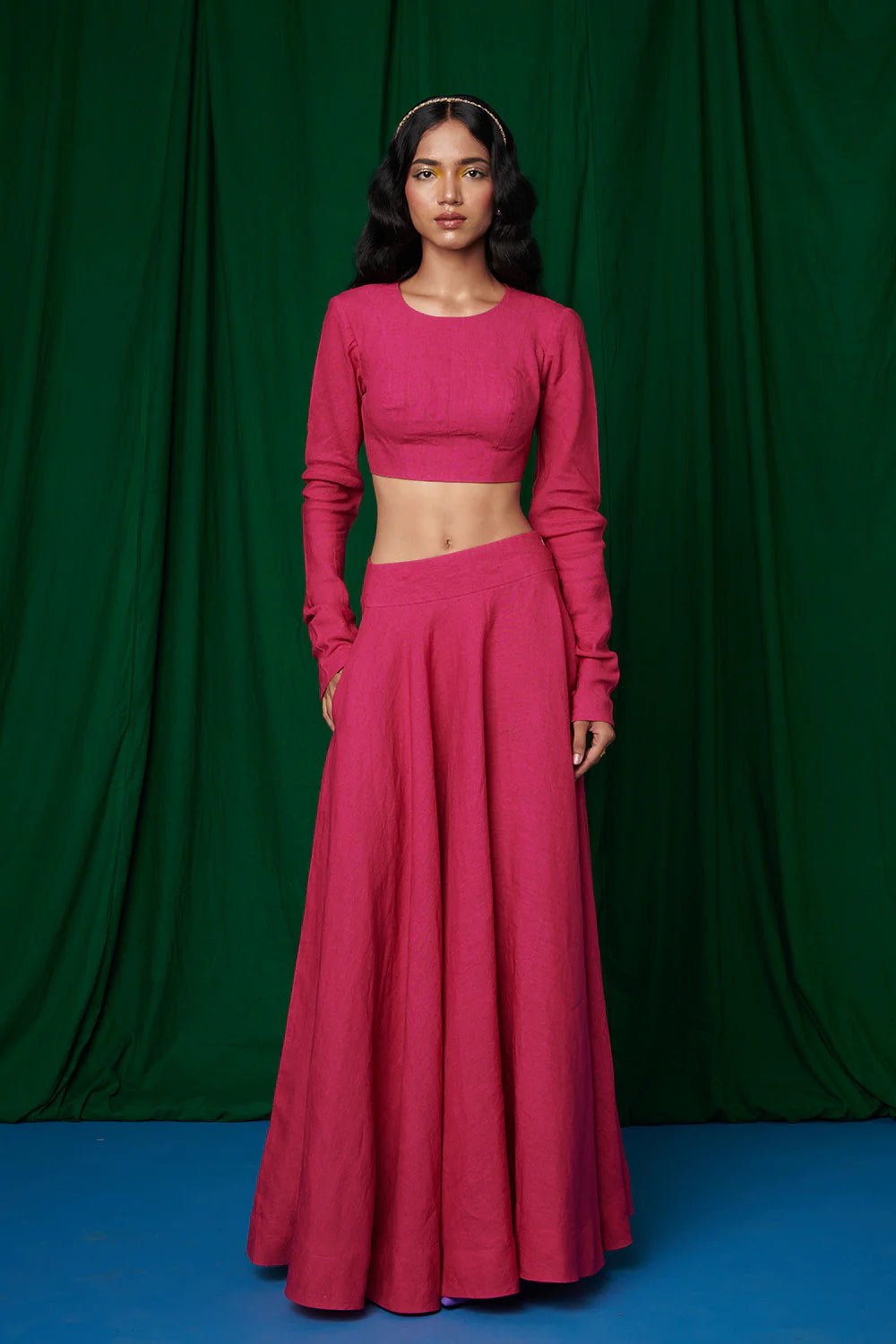 Rani Linen Crop Top and Ghera Skirt - CiceroniSkirt SetSaphed