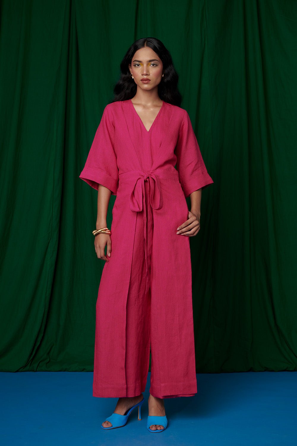 Rani Linen Pleated Wrap Jumpsuit - CiceroniJumpsuitSaphed