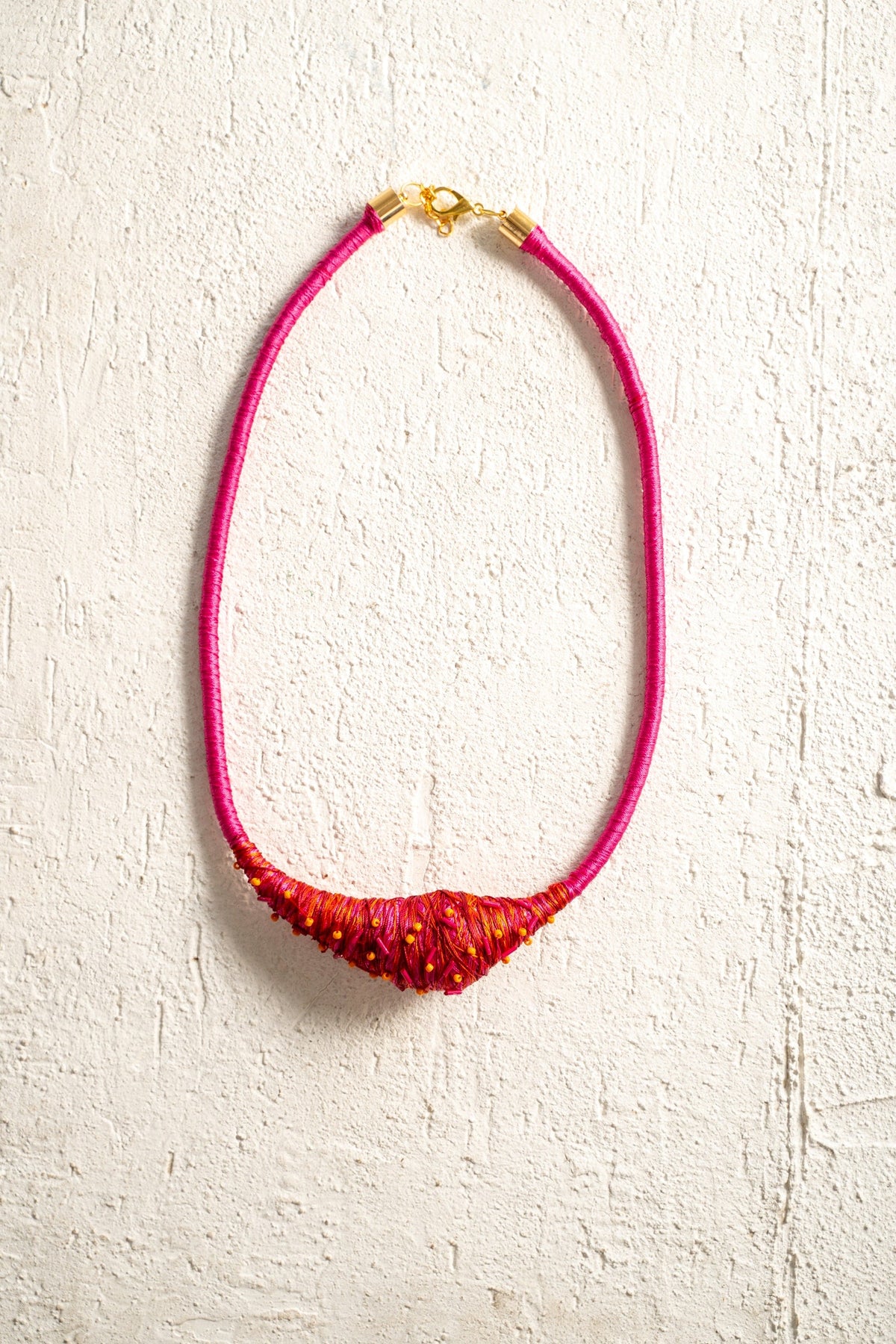 Rani Pink Cord Necklace with Coral Wrapped Bib - CiceroniNeckpieceBoundless by Shilpi