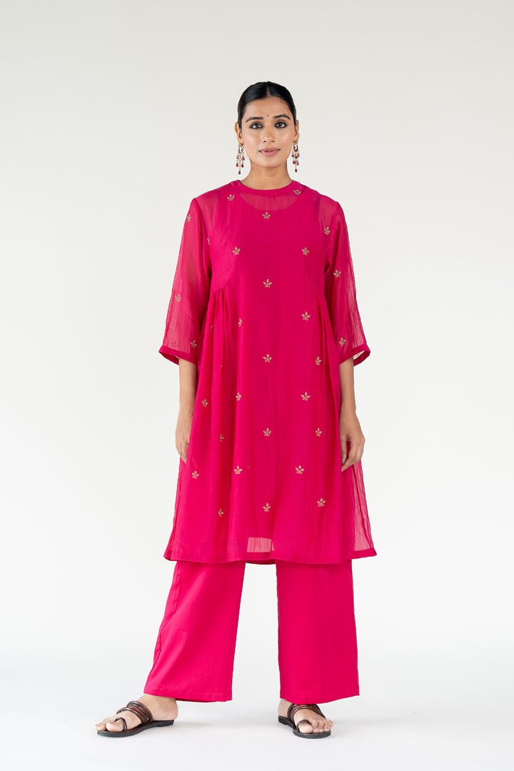 Rani Pink Ekra Kurta (Set of 2) - CiceroniKurta Set, Festive WearNirjara