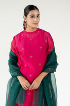 Rani Pink Ekra Kurta Set with Shama Odhani - CiceroniKurta Set, Festive WearNirjara