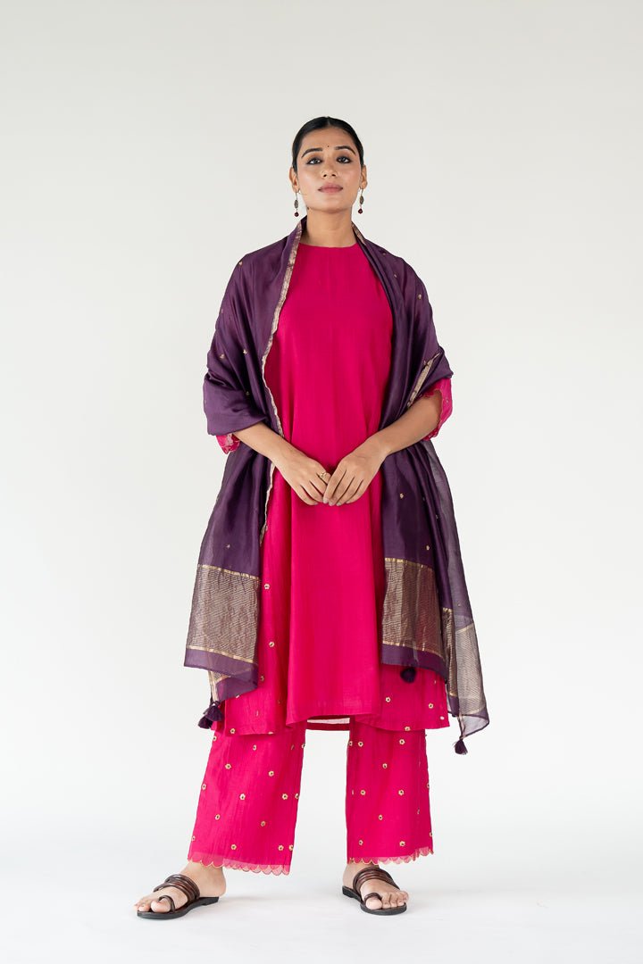 Rani Pink Fiza Kurta Set with Ayra Odhani - CiceroniKurta Set, Festive WearNirjara