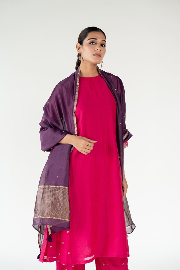 Rani Pink Fiza Kurta Set with Ayra Odhani - CiceroniKurta Set, Festive WearNirjara