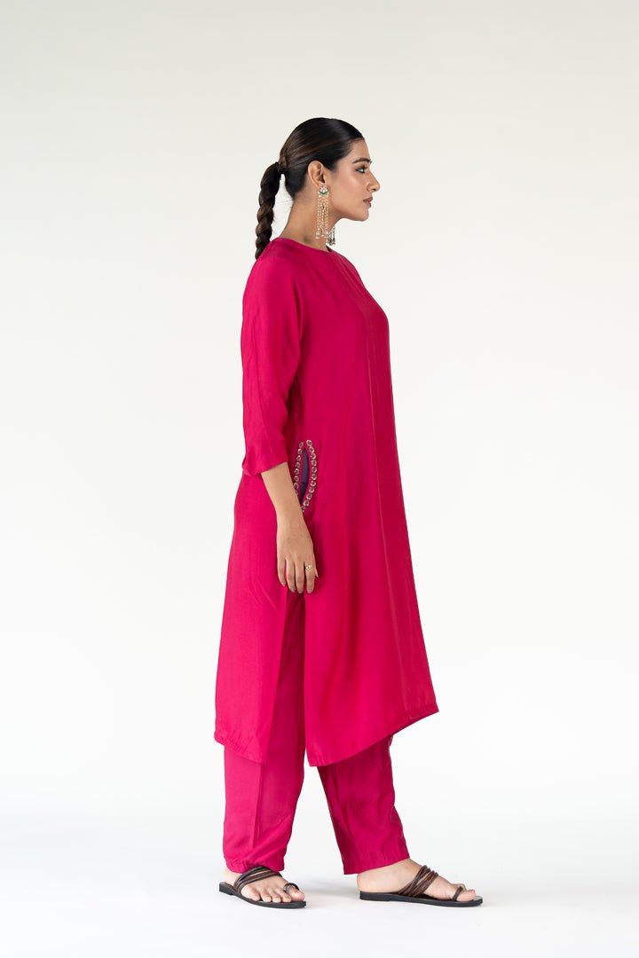 Rani Pink Gulzar Kurta (Set of 2) - CiceroniKurta Set, Festive WearNirjara