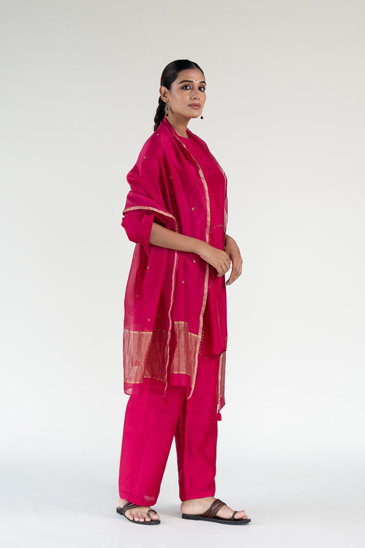 Rani Pink Mehr Kurta Set with Ayra Odhani - CiceroniKurta Set, Festive WearNirjara