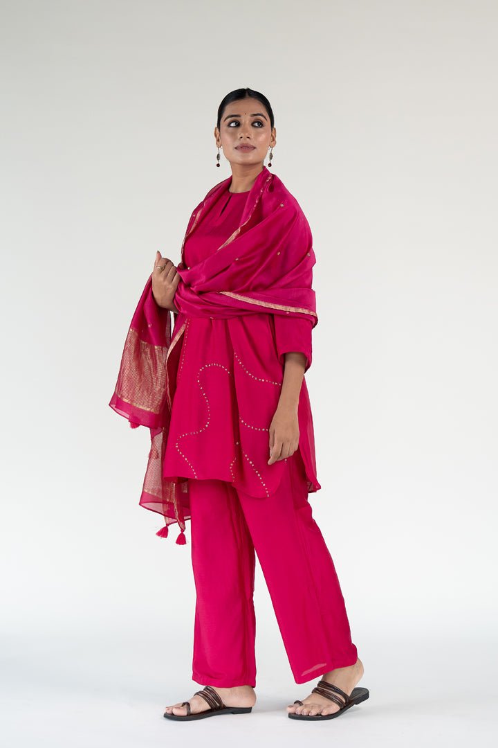 Rani Pink Mehr Kurta Set with Ayra Odhani - CiceroniKurta Set, Festive WearNirjara