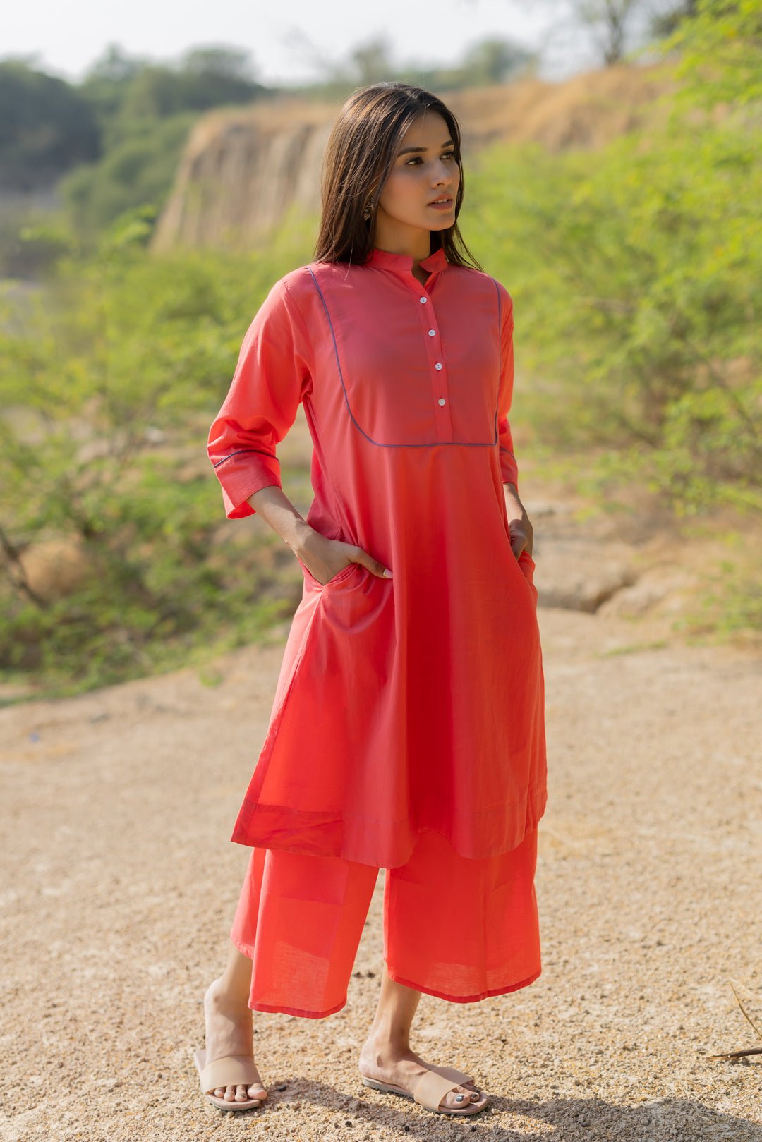 Raspberry Pink Kurta Set with Jaamdani Dupatta - CiceroniKurta Set, Everyday WearMaidaan