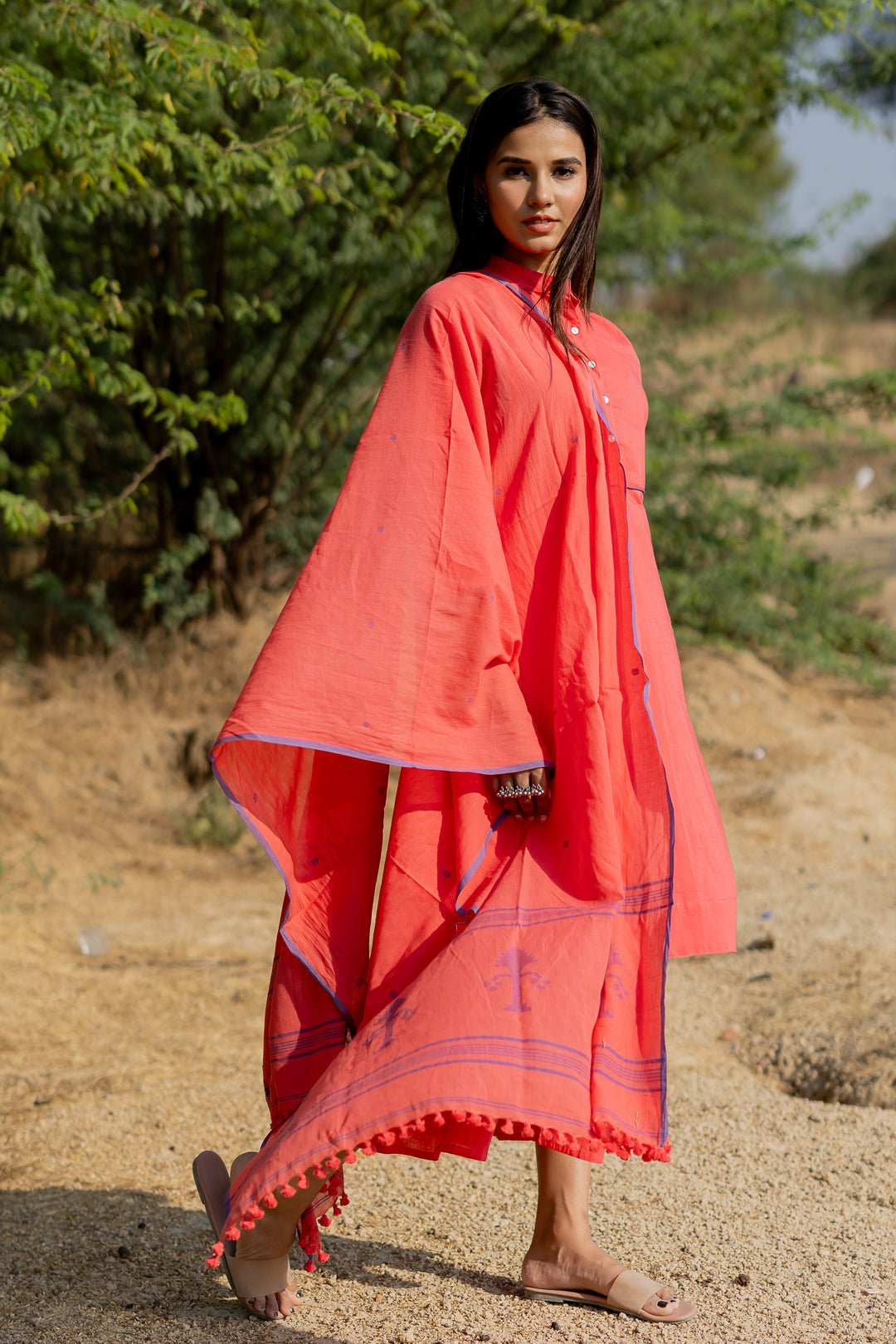 Raspberry Pink Kurta Set with Jaamdani Dupatta - CiceroniKurta Set, Everyday WearMaidaan