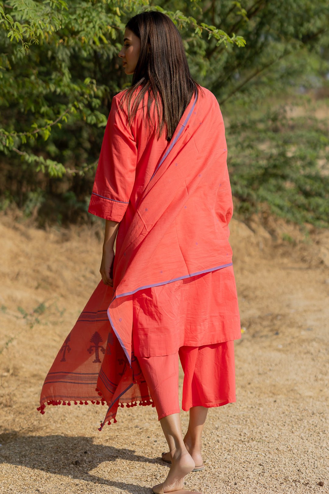 Raspberry Pink Kurta Set with Jaamdani Dupatta - CiceroniKurta Set, Everyday WearMaidaan