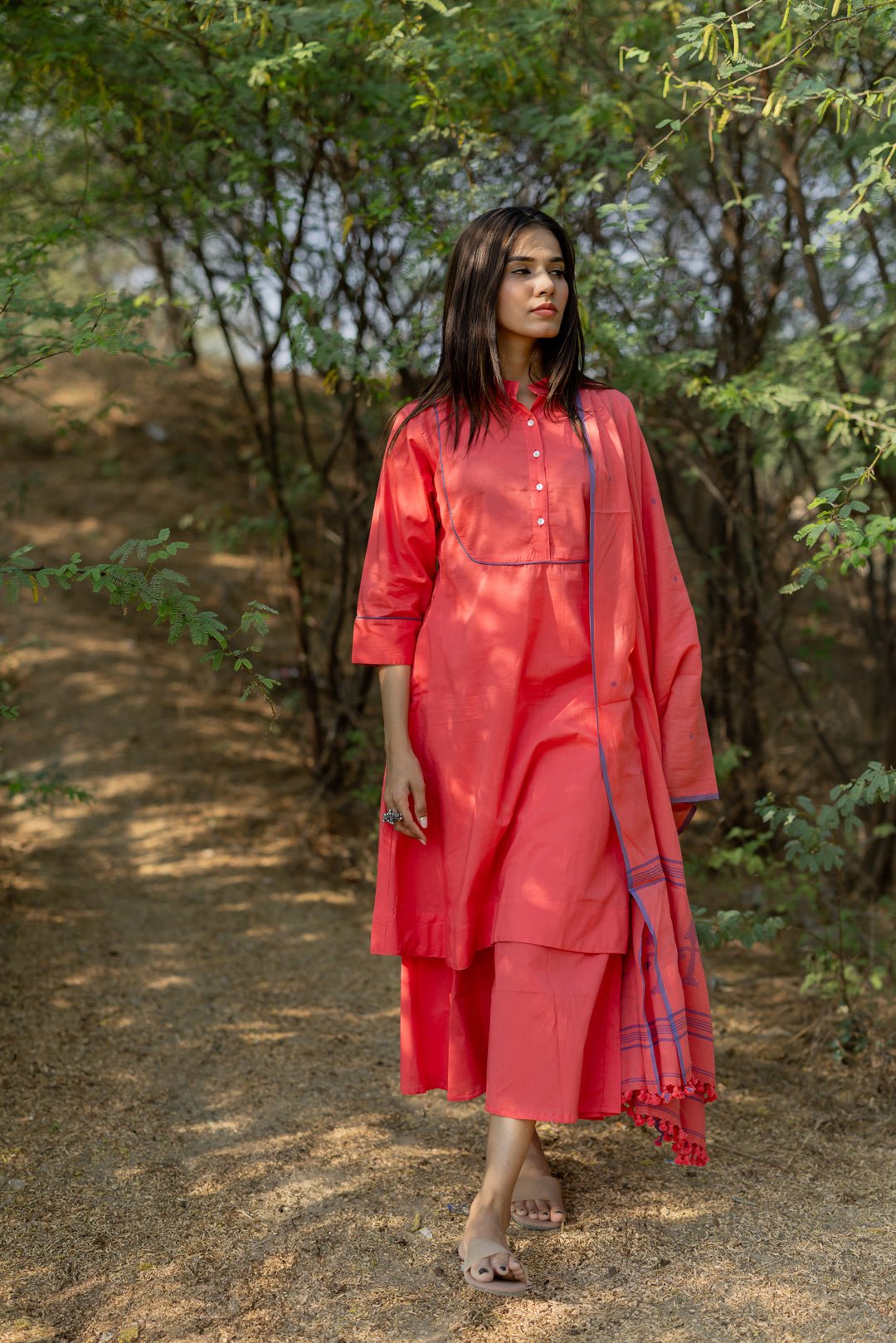 Raspberry Pink Kurta Set with Jaamdani Dupatta - CiceroniKurta Set, Everyday WearMaidaan