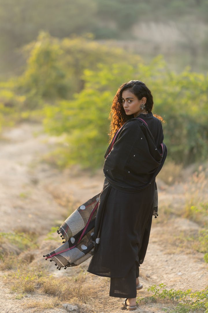 Raven Black Kurta Set with Dupatta - CiceroniKurta Set, Everyday WearMaidaan