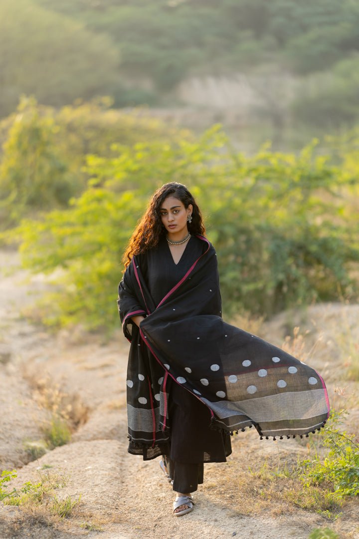 Raven Black Kurta Set with Dupatta - CiceroniKurta Set, Everyday WearMaidaan