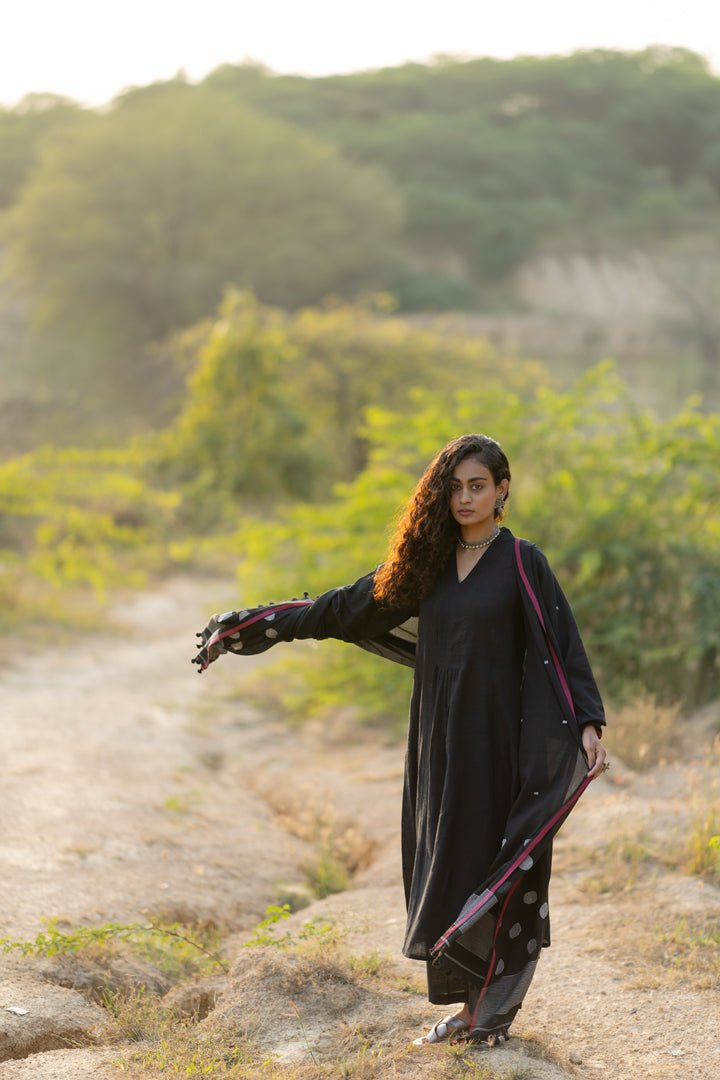 Raven Black Kurta Set with Dupatta - CiceroniKurta Set, Everyday WearMaidaan