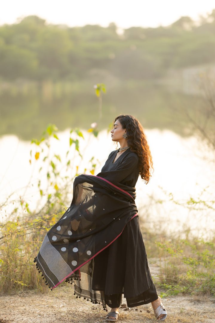 Raven Black Kurta Set with Dupatta - CiceroniKurta Set, Everyday WearMaidaan
