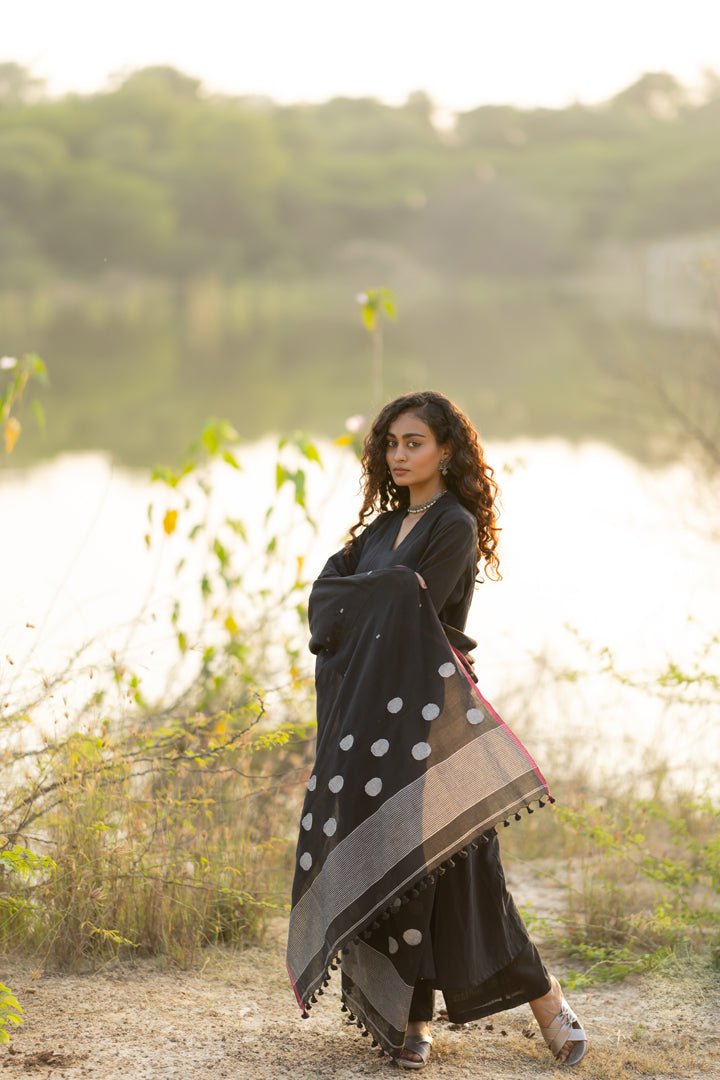 Raven Black Kurta Set with Dupatta - CiceroniKurta Set, Everyday WearMaidaan