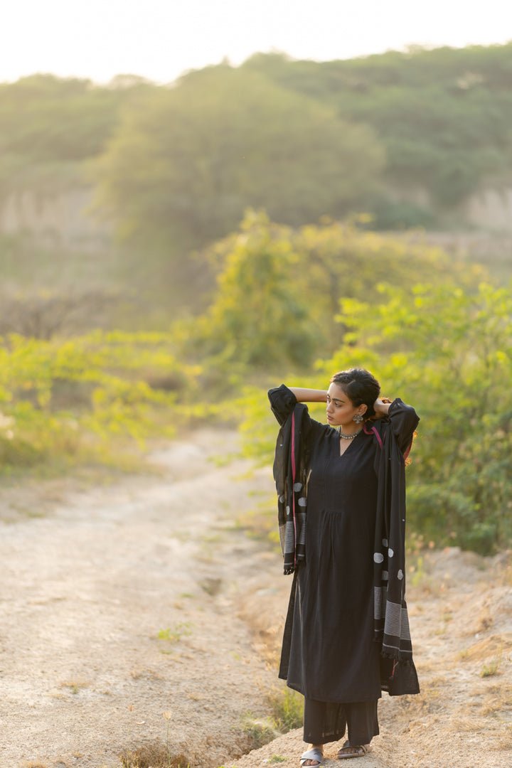 Raven Black Kurta Set with Dupatta - CiceroniKurta Set, Everyday WearMaidaan